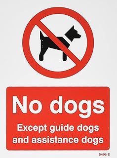 Caledonia Signs 15496E No dogs Except guide dogs and assistance dogs Rigid PVC Safety Sign, 200.0 mm*1.0 mm*150.0 mm
