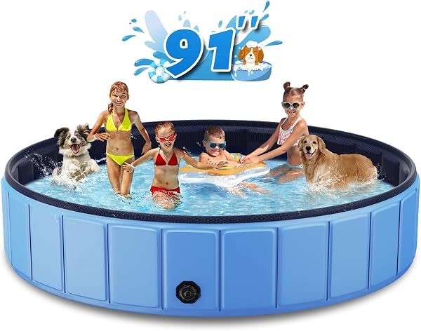 Foldable Dog Swimming Pool, Totiro Oversize Collapsable Hard Plastic Potable Bathing Tub for Pet Dog Kiddie Pool Indoor