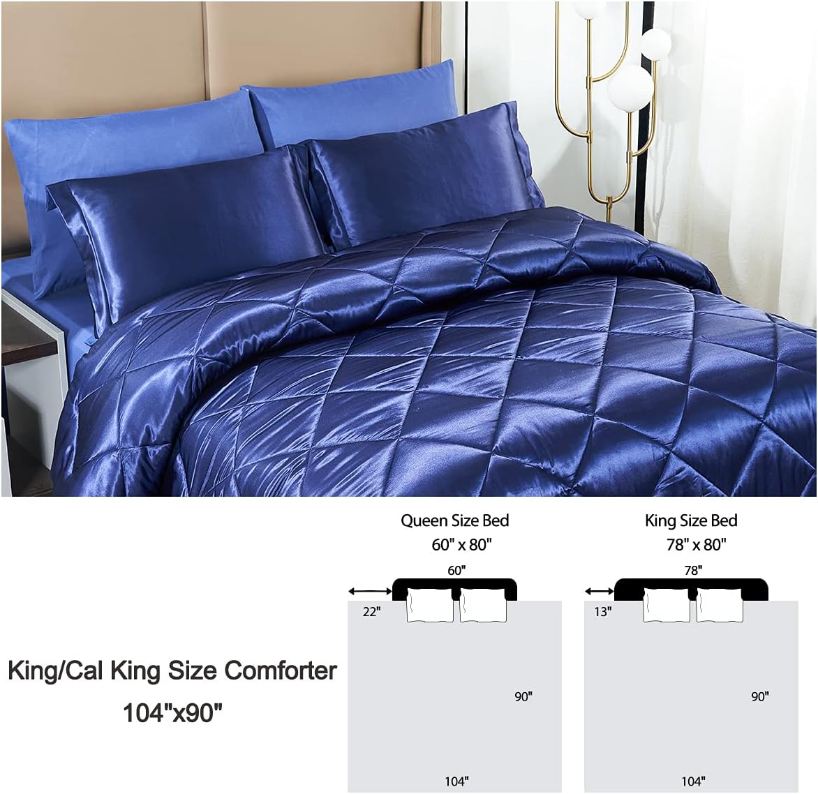 HAOK 490 GSM Luxury Solid Satin 8-Pieces Comforter Set, Silky Satin Bed Set, Cal King Size Comforter Set with Bed Sheets- 2 Pillowcases, 2 Shams & 1 Bed Skirt, Down Alternative Comforter Set Black : Home & Kitchen