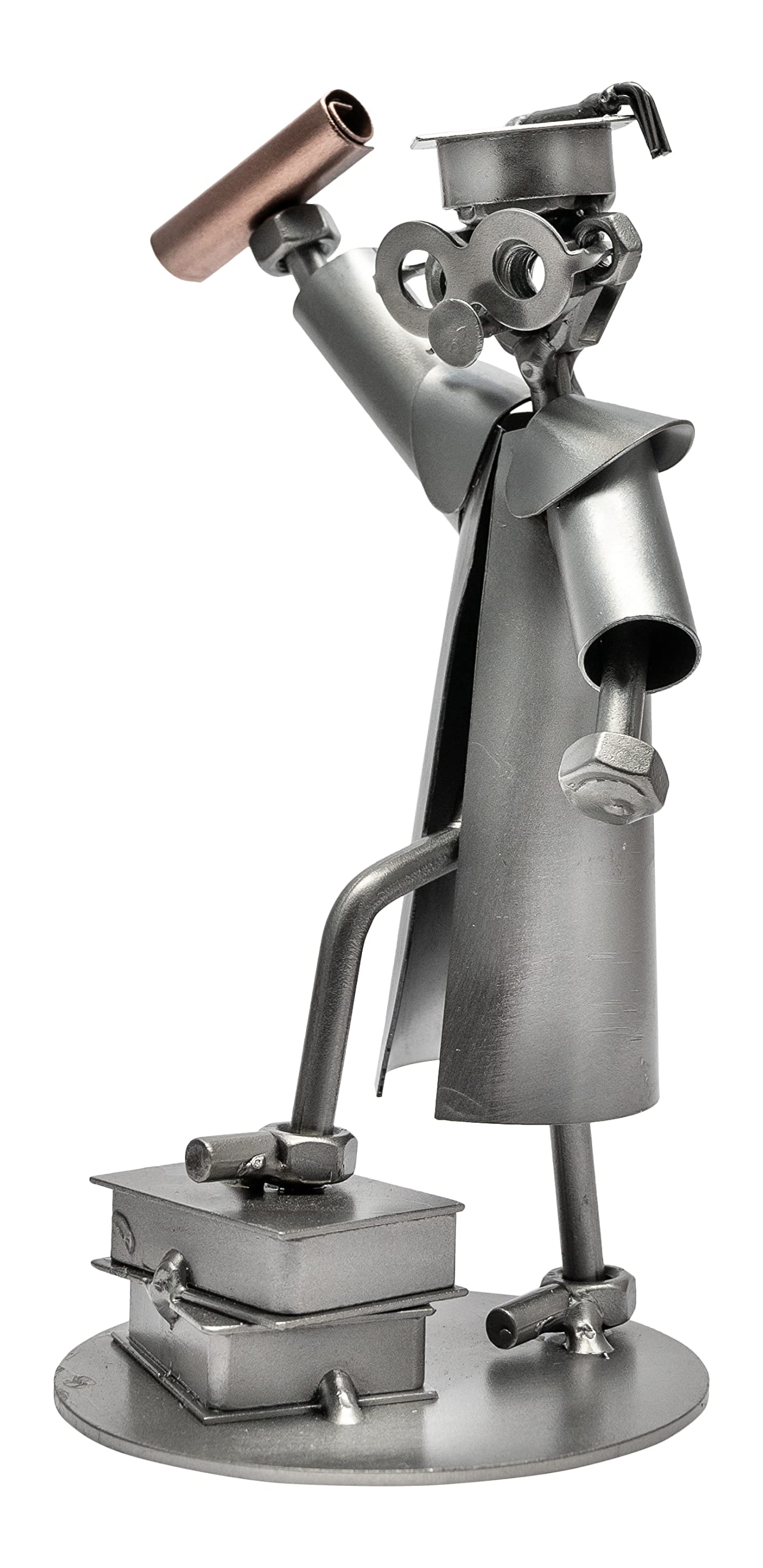 STEEMO Schraubenmännchen Figur: Bachelor Akademiker Master Hochschulabsolvent Geschenk - Metall-Deko, Stahl, grau, 12x10x18 cm