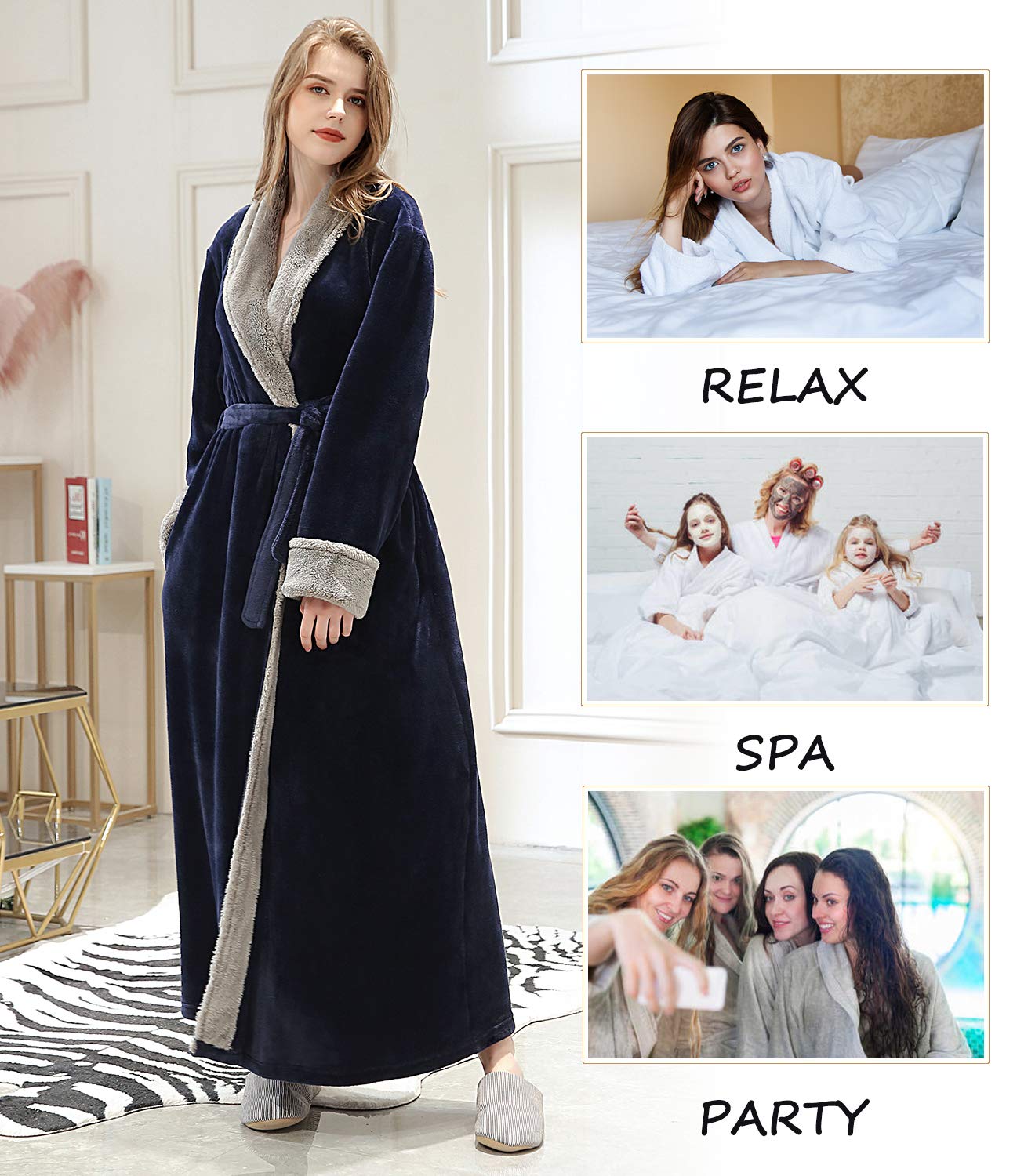 Vestaglia Lunga Donna in Pile con Cintura, Accappatoio da Donna in Morbido Pile, Spugna Pigiama Flanella Invernale per Casa Spa Hotel