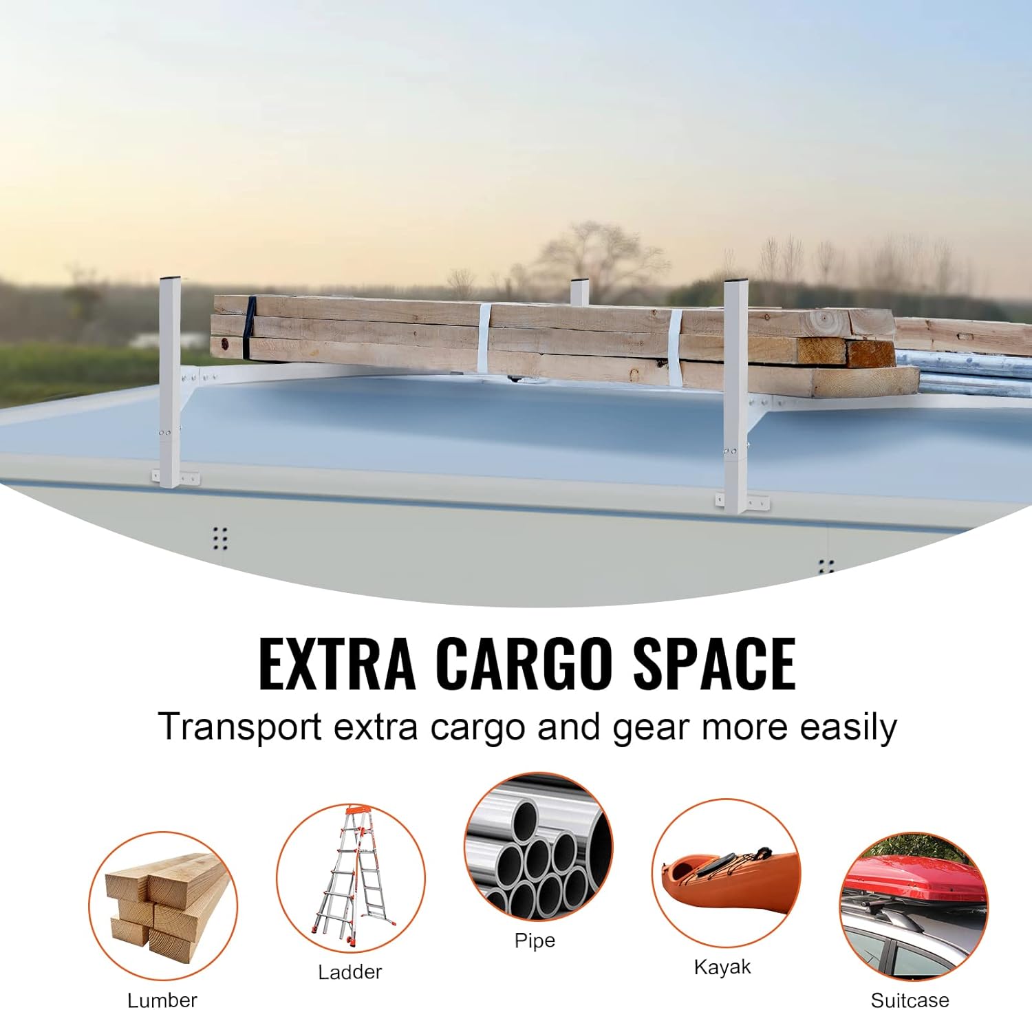 VEVOR Trailer Ladder Rack, 51.2" to 81.1" Adjustable Ladder Racks for Van, 400 LBS Capacity Aluminum Alloy Roof Racks, Drilling Van Ladder Rack for Open and Enclosed Trailers, 2 Pcs