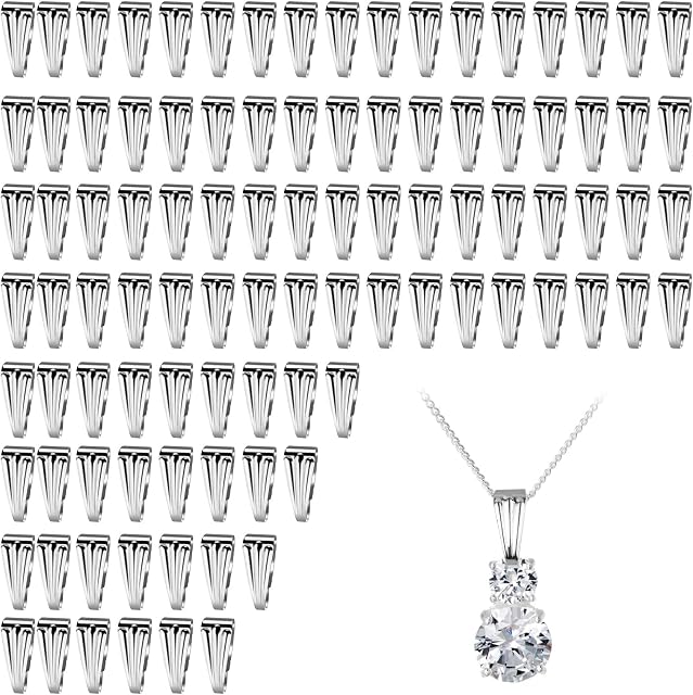 ASTER 200 Pieces Pinch Clip Bails Pendant Clasps , Snap Bail Pinch Bails Necklace Clasps Pendant Charms Clasp Connectors Bails for Necklace Pendant Jewelry DIY Craft(8.5 x 3.5 mm)