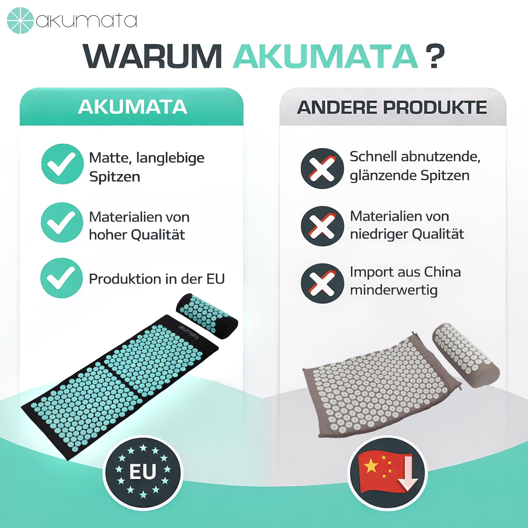 Akupressurmatte Set mit Kissen - Akkupressmatte zur Linderung von Nacken Rückenschmerzen Lenden und Füße - Reduziert Stress und Schlafstörungen