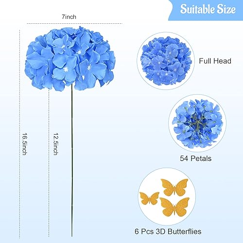 Miniatura 2 de Waipfaru 24 flores artificiales de hortensias azules, flores de hortensias sintéticas con tallos, flores de hortensias falsas de seda para ramo de