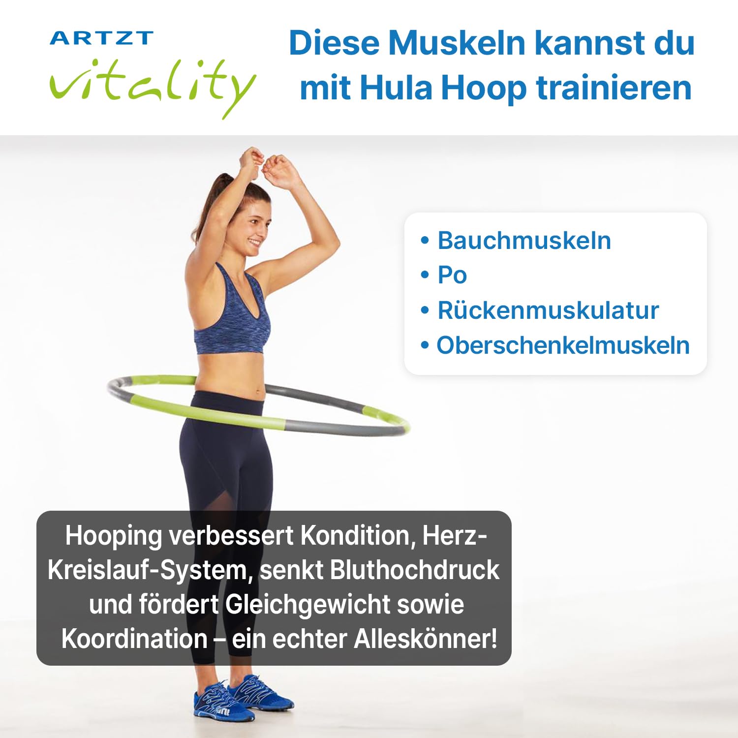 Cerceau Fitness ARTZT Vitality Hula Hoop 1,2 Kg - Effet Massage, Démontrable, Pour Perte De Poids Et Renforcement Du Tronc
