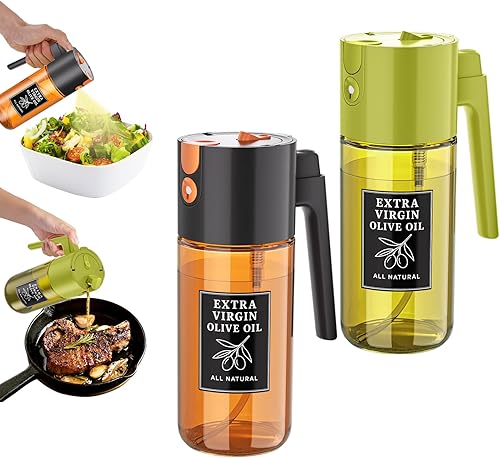 Pulverizador de aceite de oliva para cocinar, paquete de 2, juego de rociadores de aceite con rociador de aceite de niebla fina, dispensador