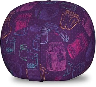 Ambesonne Colorful Storage Toy Bag Chair, Rhythmic Delicious Jars Jam Sketch Print on Polka Dotted Background, Stuffed Animal Organizer Washable Bag, Small Size, Plum Fuchsia