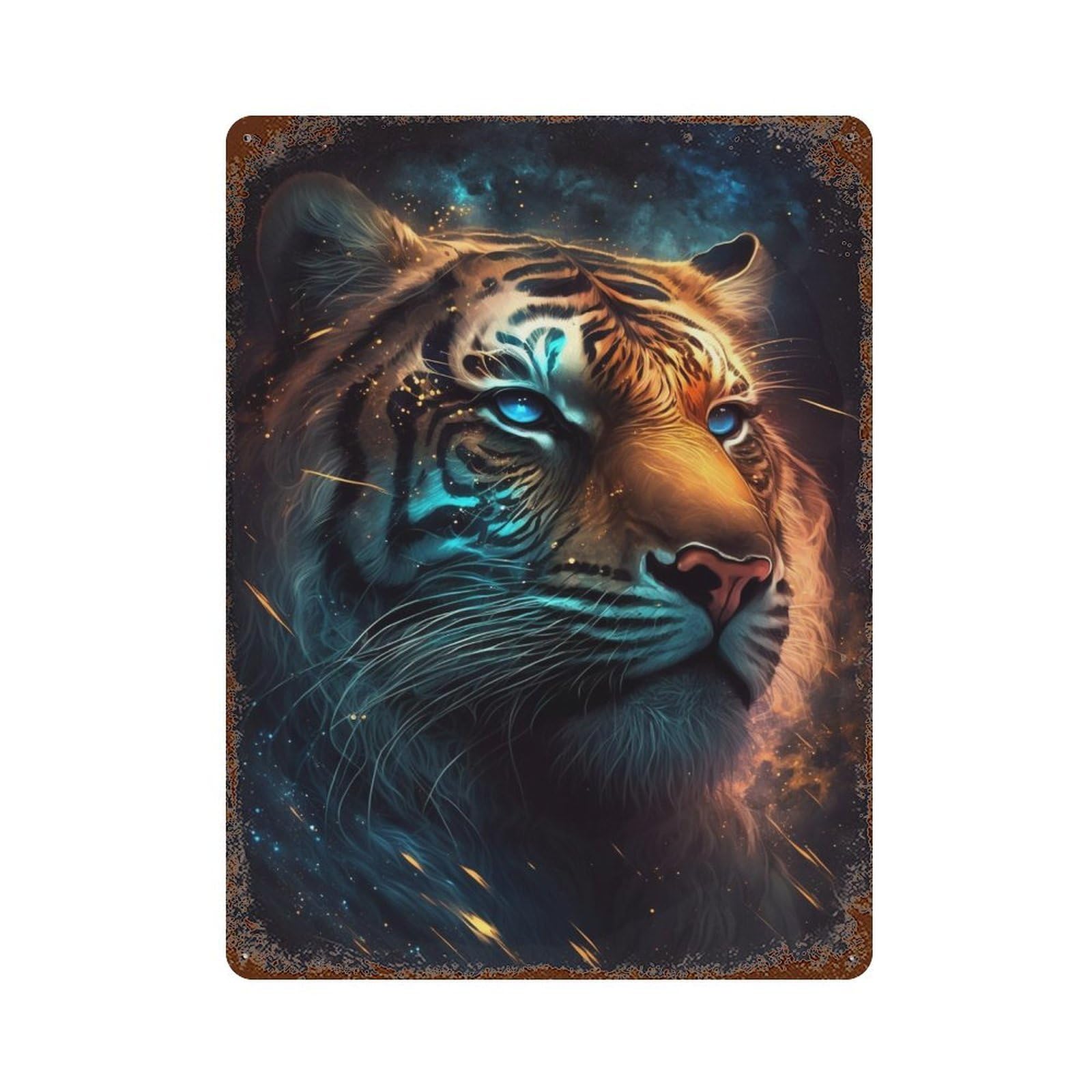Galactic Tiger Portrait -15 Aged Metal Wall Plaque 15.7"x11.8", for Garage, Bar And Workshop Decor, Farmhouse Wall Decor