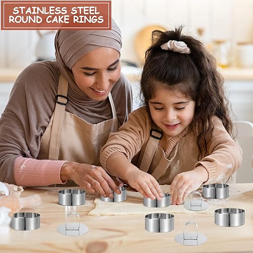 Miniatura 7 de Molde redondo para tartas de acero inoxidable, molde de mousse para tartas, anillo para tartas, incluye empujadores, 3.15 pulgadas de diámetro (36)