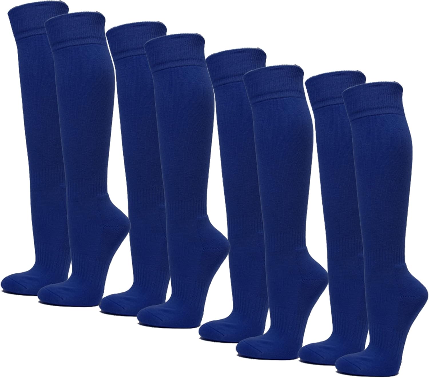 COUVER Knee High Sports Athletic Baseball Softball Socks, 4 Pairs Pack, Blue, Medium