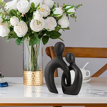 Romantic Black Ceramic Couple Sculpture for Home Decor - Modern Abstract Lover Statue for Living Room, Office, and Bedroom Decor - Perfect Anniversary, Valentine's Day