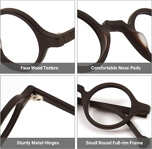 Miniatura 3 de Zeelool Gafas de bloqueo de luz azul redondas pequeñas vintage para hombres y mujeres gafas de acetato de grano de madera Arale FA0176
