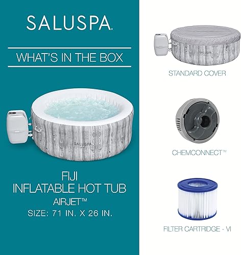Miniatura 3 de Bestway SaluSpa Fiji Signature AirJet - Bañera de hidromasaje inflable para 2-4 personas, 71 x 26 pulgadas, spa portátil redondo con 120 chorros