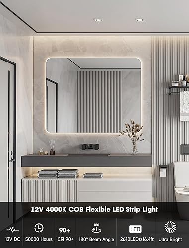 Miniatura 5 de CEMOON Tira de luces LED COB de alta densidad de 16.4 pies16.4 ft, tira de luces LED de 0.394 in de ancho, CRI 90+, 12 V CC, 2640 LED, cinta de