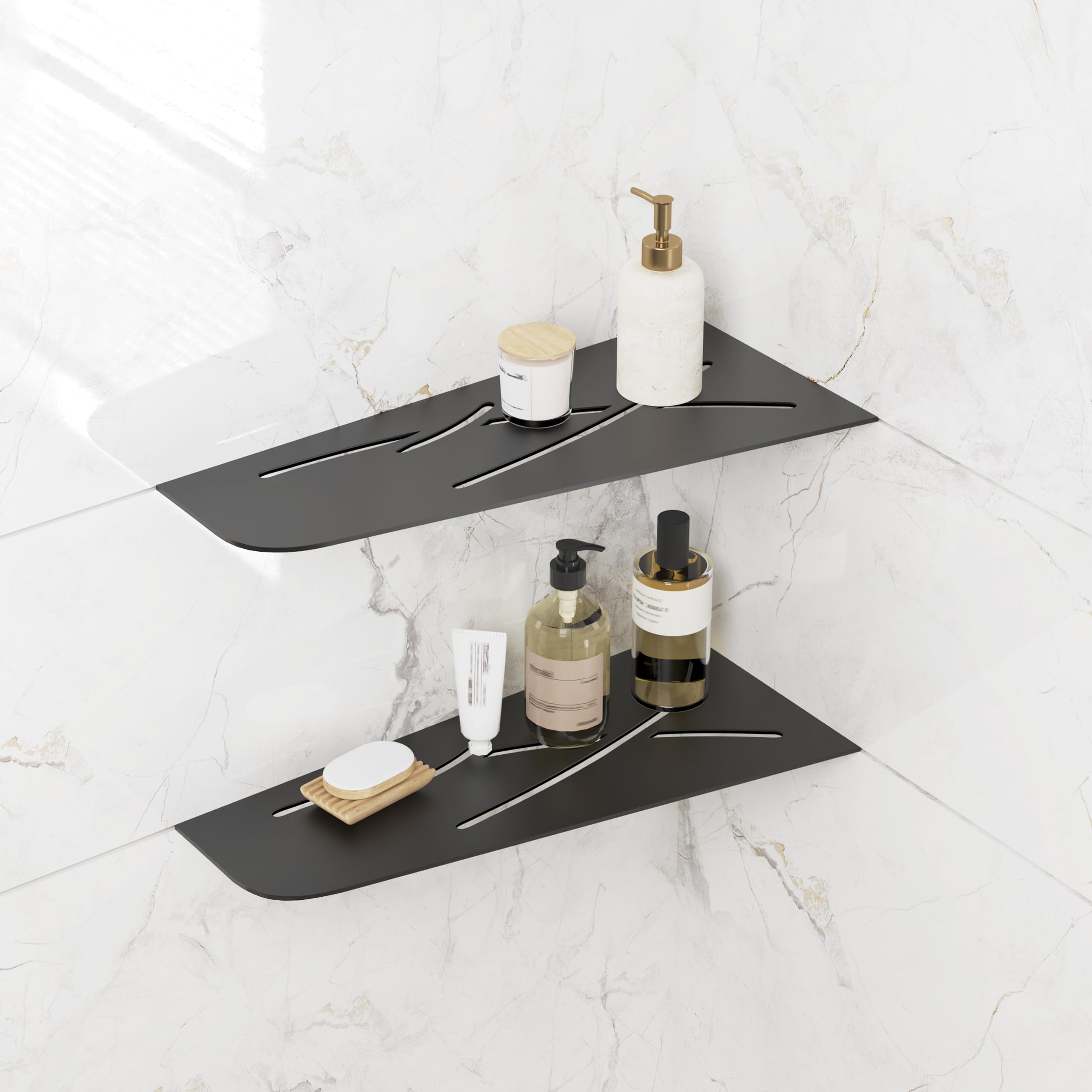 FerdY 2-Pack 12" Matte Black Recessed Corner Shower Shelf, for Tiled Bathroom Walls, 304 Stainless Steel Floating Shelf, Shower Caddy Storage Shelves,