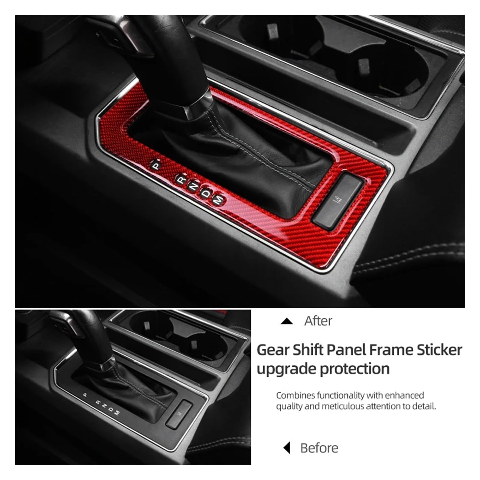 Naklejka ozdobna na konsolę środkową z włókna węglowego na panel zmiany biegów, akcesoria do wnętrza samochodu, kompatybilne z F150 SVT Raptor 2015-2020(Black LHD)