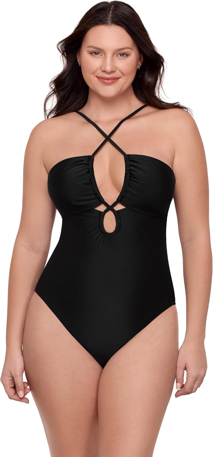 Aqua Green Women's Double Keyhole One Piece with Open Back and Adjustable Straps