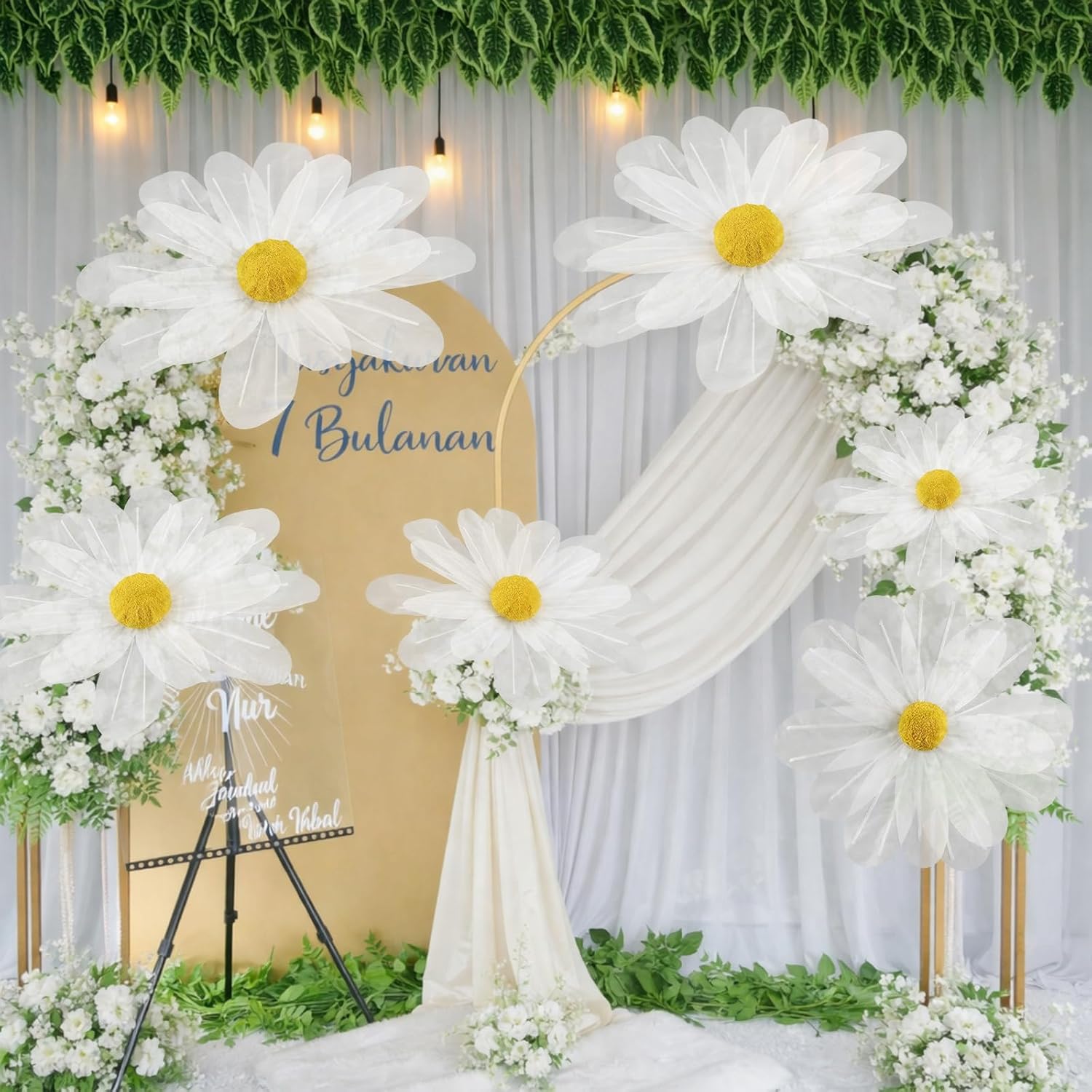 6 Pcs White Large Daisy Flowers for Decoration 12'' 15.8'' 20'' Giant Silk Artificial Flower Fake Daisy for Wedding Garden Birthday Party Bridal Baby Shower Decor, Rod is Not Included