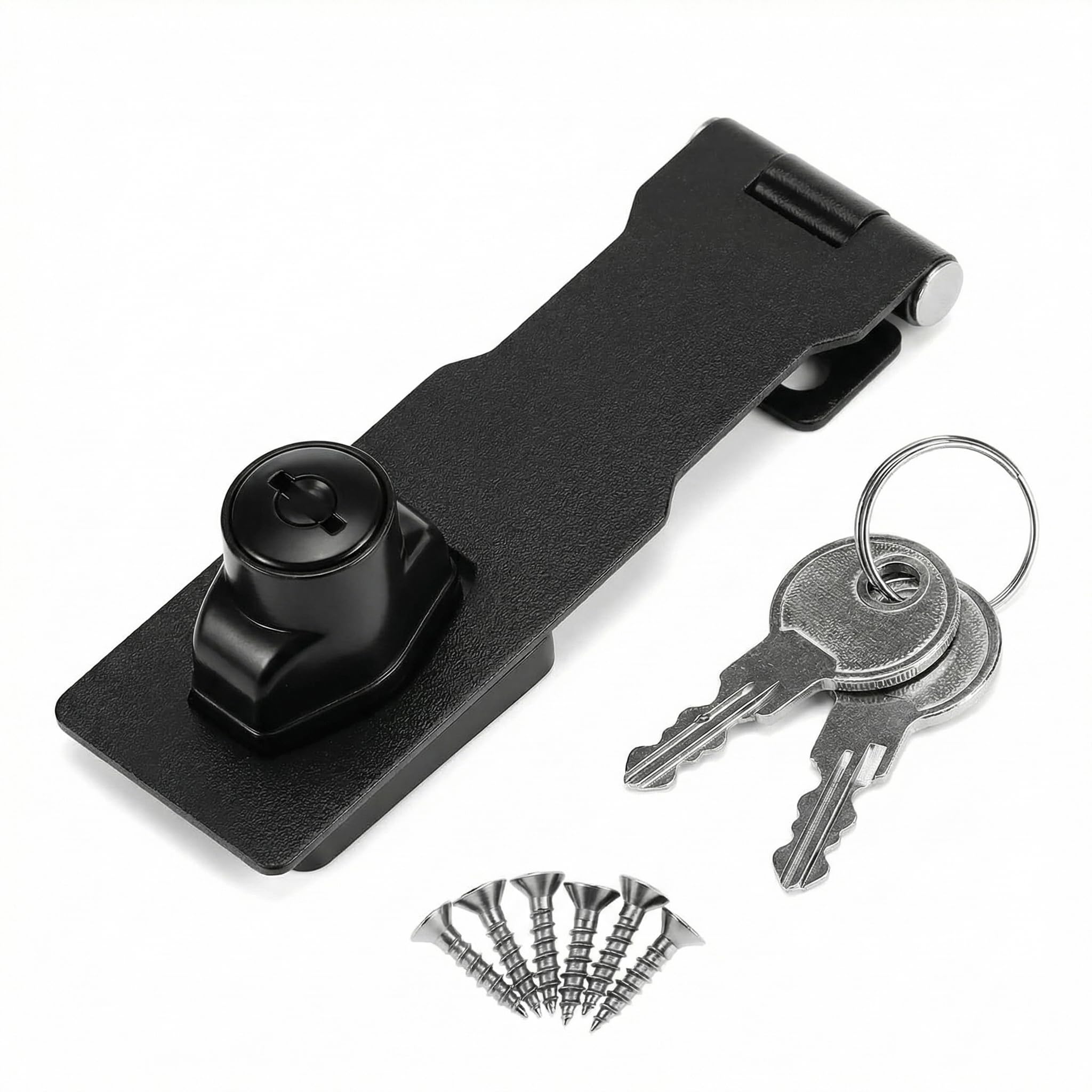 QWORK® - Lucchetto Hasp, Chiusure Hasp, Serratura a Chiave con viti, per porte, finestre, cassetti, armadi, 4" / 10cm, Nero, 1 pezzi