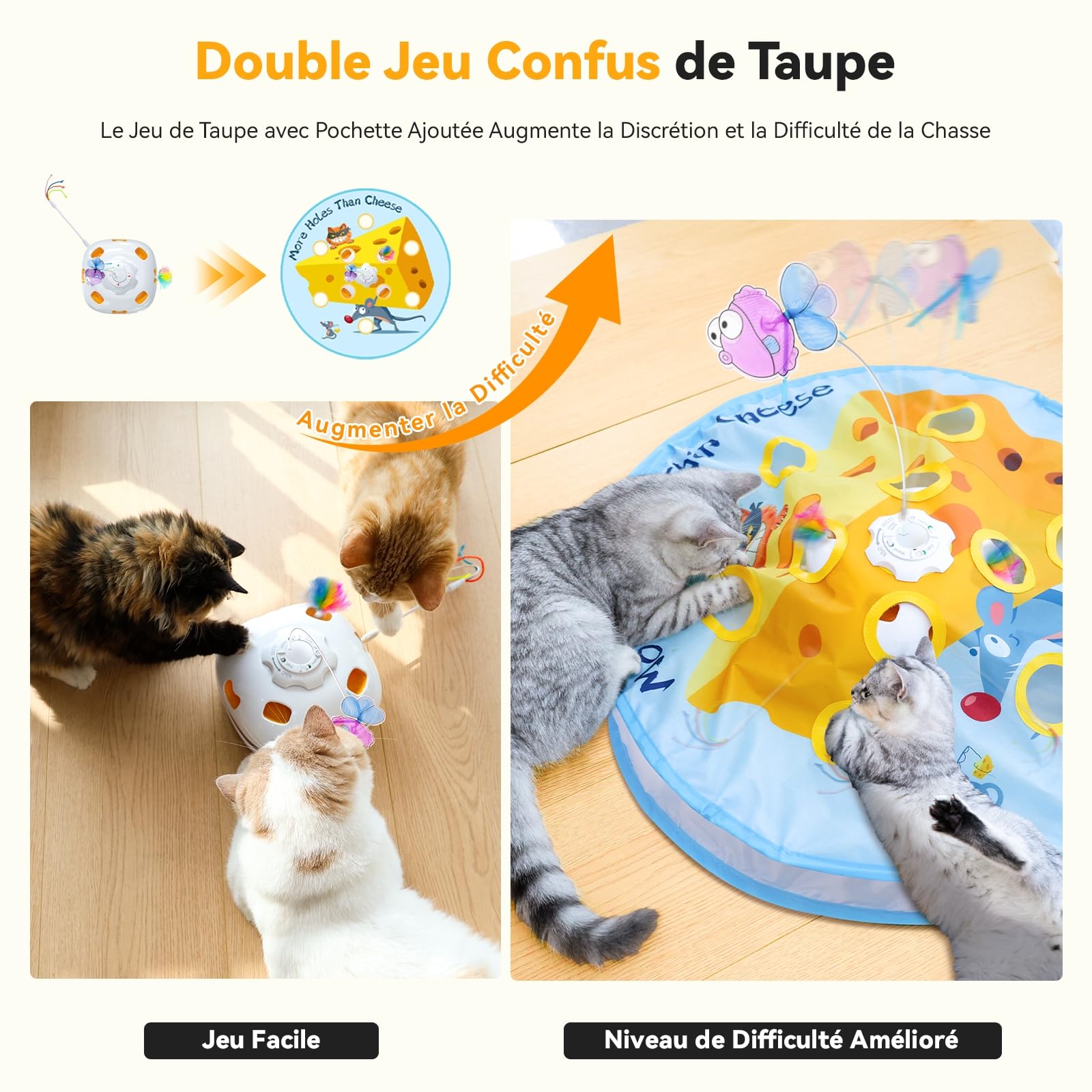 GoldenSun Jouet pour chat interactif 5 en 1 pour chats d'appartement, jeu de tapotement automatique, poisson volant, canne à pêche pour chat et plume mobile