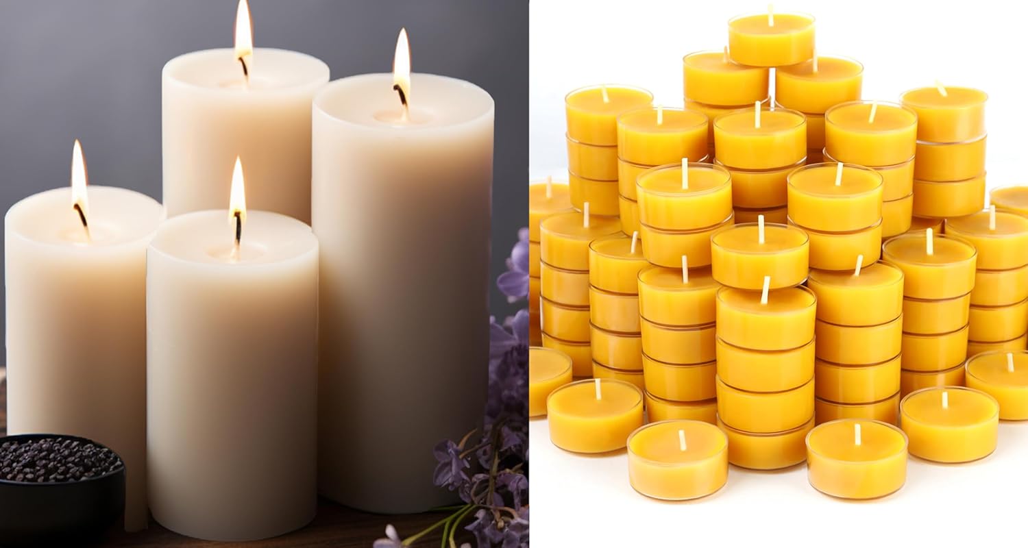 Bundle of 6pcs2.8x4 Ivory Pillar Candles and 48pcs Beesawax Tealight Candles for Home Decor