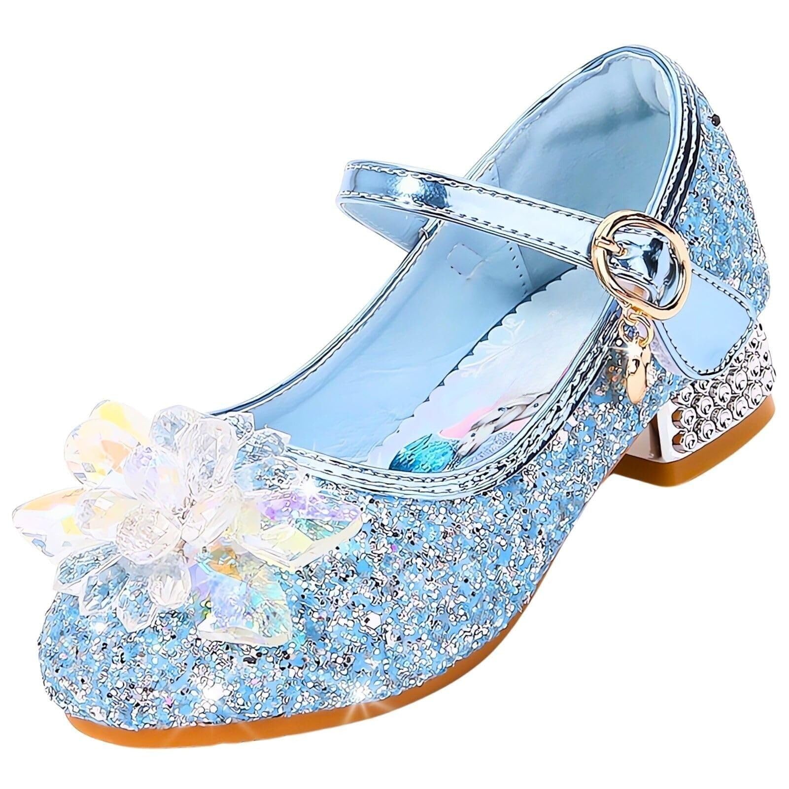 Zapatillas de Princesa para Niñas Elsa Tacones Altos Zapatos Baile Niños Zapatos Disfraz Princesa Adecuados Vestir Fiesta Cosplay Boda (C1-Blue,27)