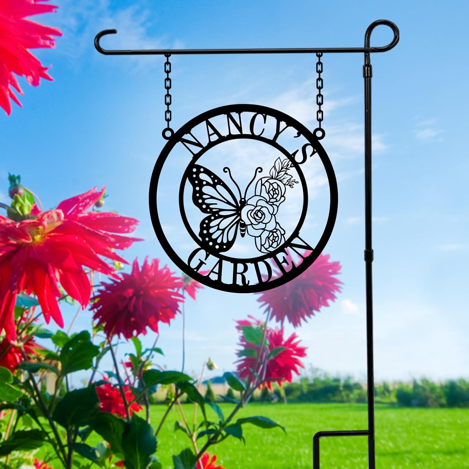 Custom Metal Garden Sign, Personalized Metal Home Garden Sign, Garden Name Signs for Outside grow with love Garden Signs,Grow with love Flowers Garden Yard signs,Gardening Gifts for women,Mother Day Grandma Sister Gifts (butterfly garden)