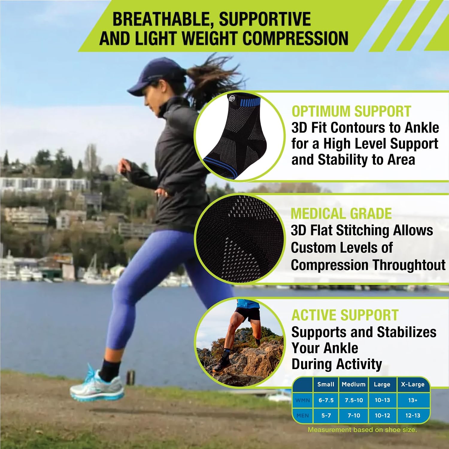 Pro-Tec Athletics 3D Flat Ankle Support, Custom Fit, Breathable Fabric, Multi-Directional Stretch for Support and Flexibility