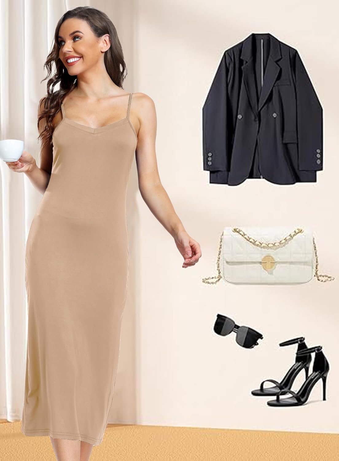 Women's Long Full Slips, Soft Long Slip Dress Adjustable Spaghetti Straps Nightgown for Ladies V Neck Underdress - Image 5