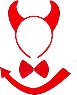 ELLOPH Devil Costume Accessories Set with Red Horns Headband, Tail, Bowtie for Women Halloween Cosplay Party Prop Headpiece Decoration