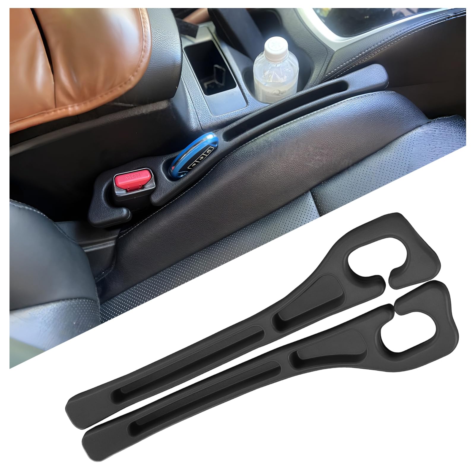 Photo 1 of EKUWU Car Seat Gap Filler Organizer 2 Pack, Car Gap Filler with Storage Slot Between Seat and Console, Universal Anti-Drop Organizer for Auto SUV Truck Accessories, Black