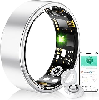 スマートリング 健康管理個別充電部 Android/Iphone対応 睡眠管理 スマートリング ヘルスケア 8つの運動モード 3つのデータ計測機能 カロリー 運動距離 歩数計 活動量計 男女兼用 4サイズ IP68防水 USB磁気充電 カメラコントロール コンパクト＆超軽量 ギフト (シルバー, 10# 内周(62.49mm))