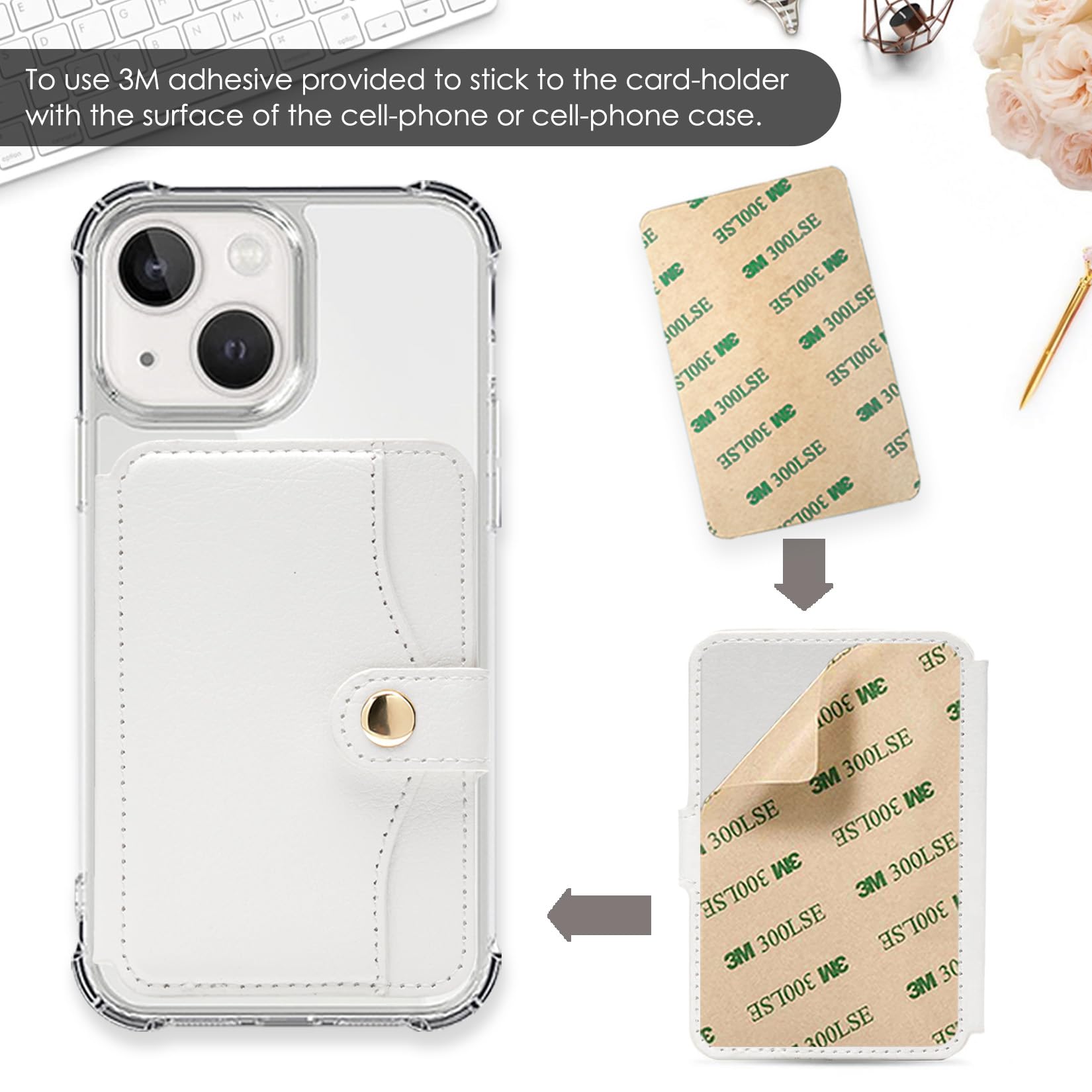 M-Plateau Nueva cartera adhesiva para la parte posterior del teléfono, soporte para tarjetas de crédito adhesivo 3M para teléfono celular. Para iPhone 12 y iPhone 12 Pro de 6.1 pulgadas/One Plus 8T