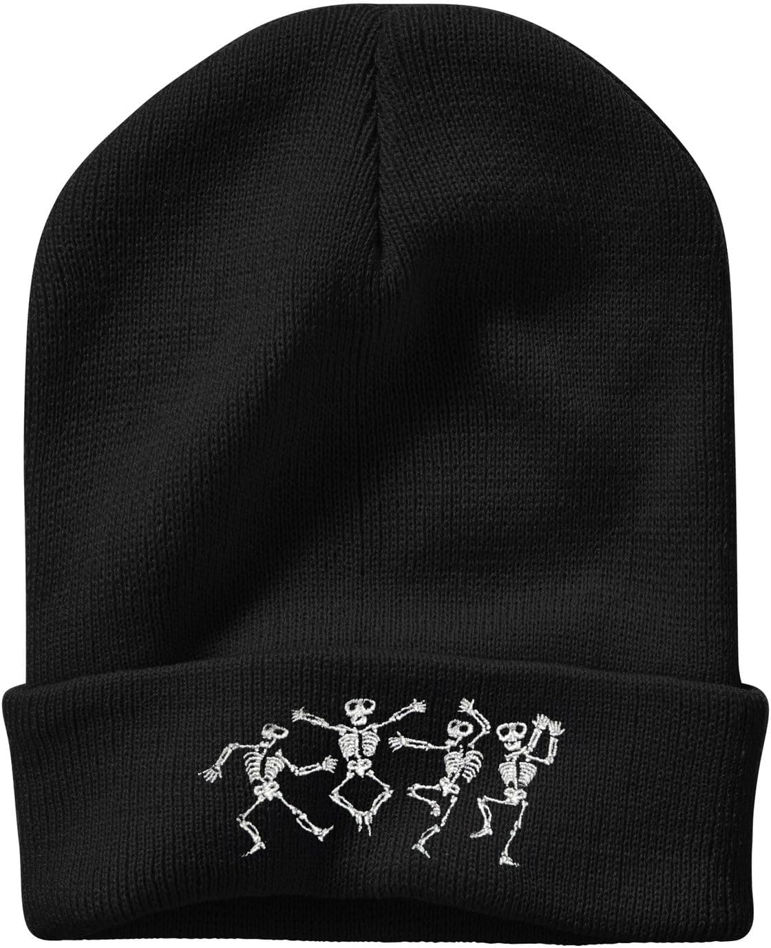 かわいいカエルのスケルトン刺繍ビーニーニット帽 男女兼用 ハロウィン ゴス グラフィック 冬 ブラック スカルキャップ