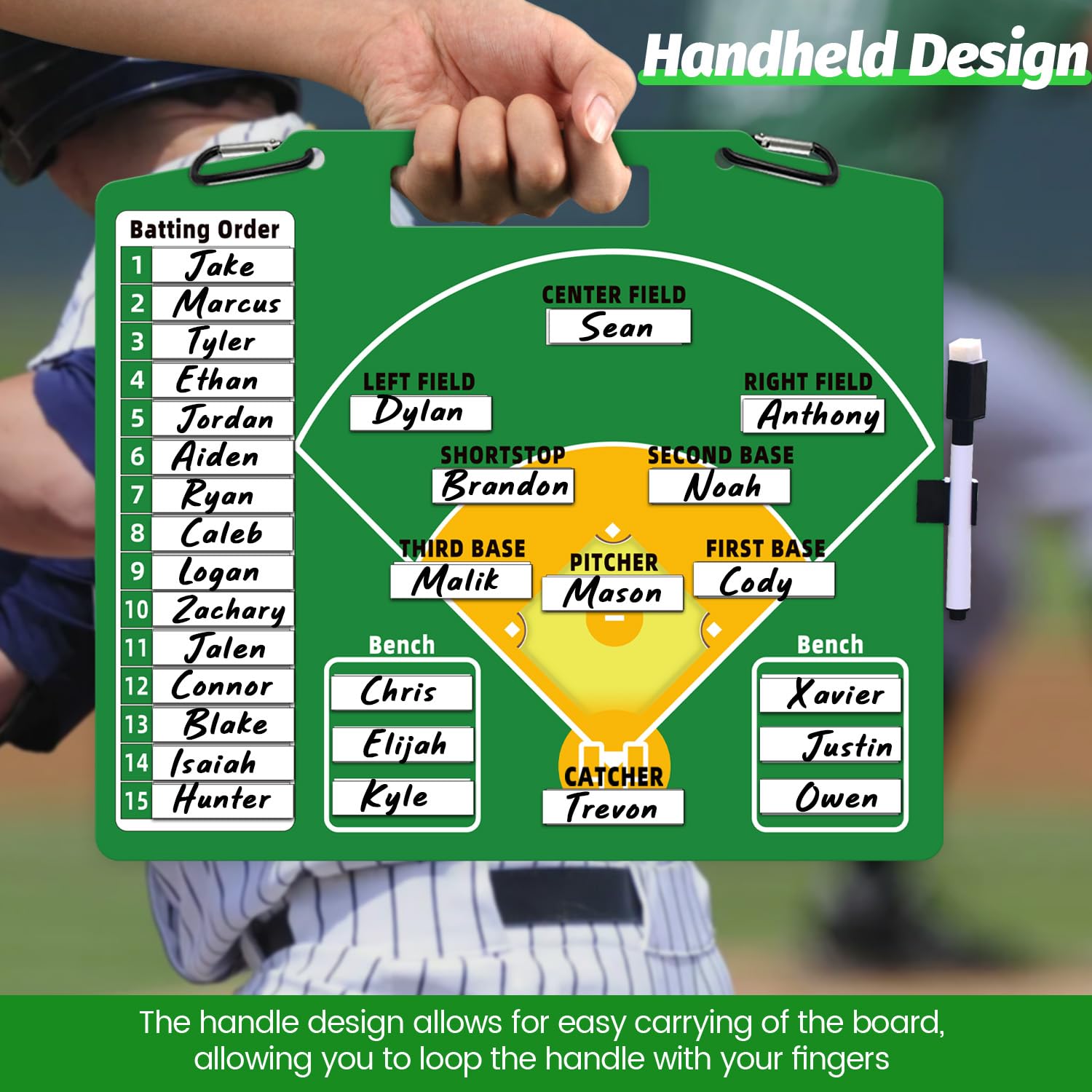 Magnetic Baseball Lineup Board - Dry Erase Baseball Lineup Board for Dugout, Sturdy Magnetic Baseball Coach Clipboard for Coaches, Durable Softball Coaching Accessories. (Green)