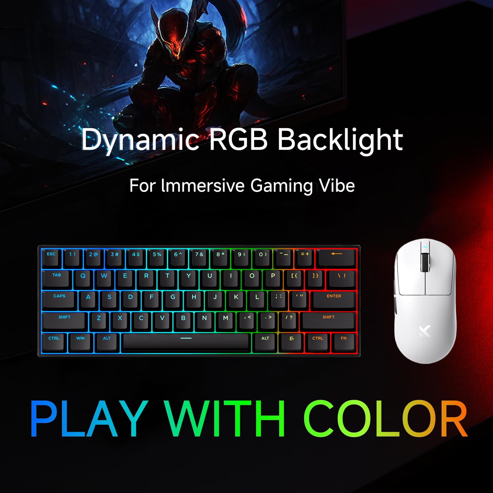 FOXMM x MCHOSE Ace60 HE Tastiera Gaming 60% RGB Cablata, Rapid Trigger 8000Hz, Interruttore Magnetico con Effetto Hall Ice Blue, Corsa Regolabile Ultra Precisione 0,005 mm, per Giochi FPS, Nero