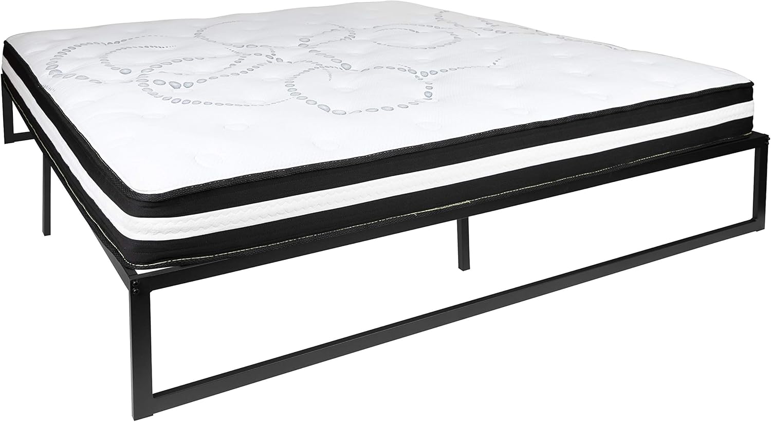 Flash Furniture 14 Inch Metal Platform Bed Frame with 10 Inch Pocket Spring Mattress in a Box (No Box Spring Required) - King