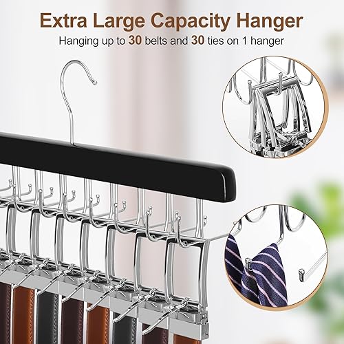 Miniatura 4 de TOPIA HANGER Percha de amarre de cinturón 2 en 1 para armario Max 30 cinturones con capacidad de 30 lazos, 20 ganchos para atar cinturones, colgador