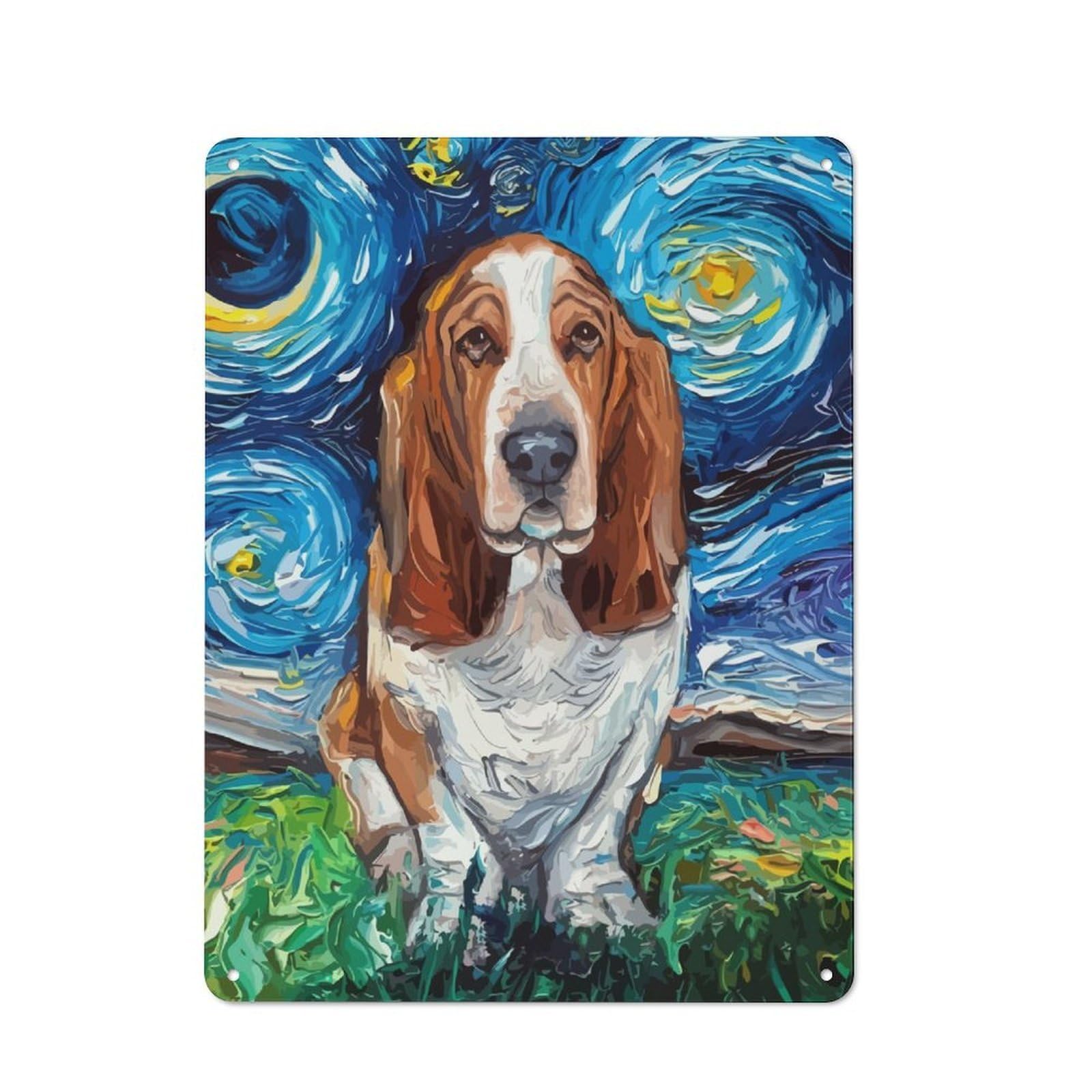 Junmoney Starry Night Basset Hound Workshop Style Garage Metal Sign 40X30cm Featuring Industrial Wall Art For Garage, Hobby Room, Office Or Man Cave