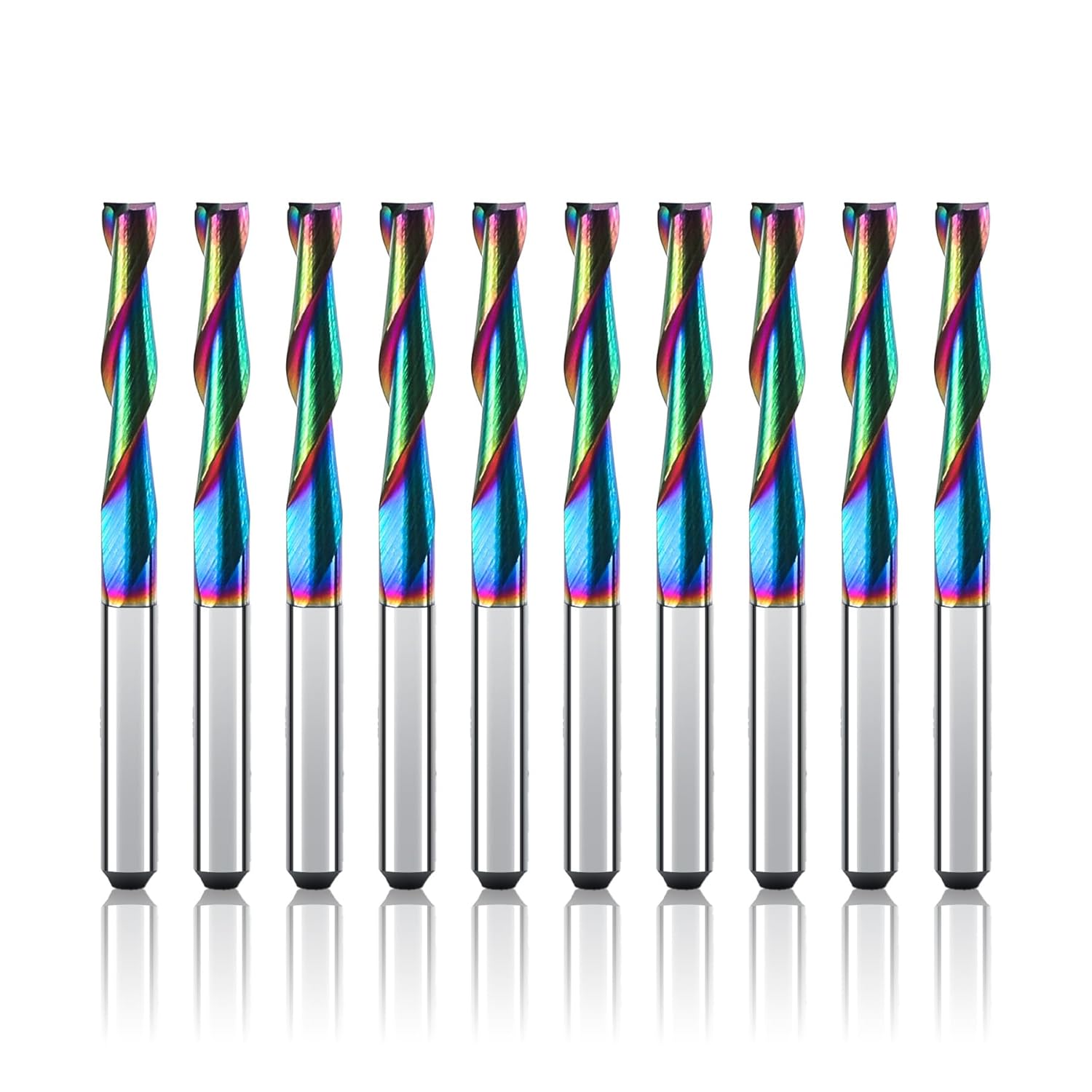 10 Pcs CNC Router Bit Set 1/8-inch Shank, 2 Flute Spiral Up Cut End Mill, Solid Carbide Milling Cutters with DLC Coating for Precision Wood Carving Applications