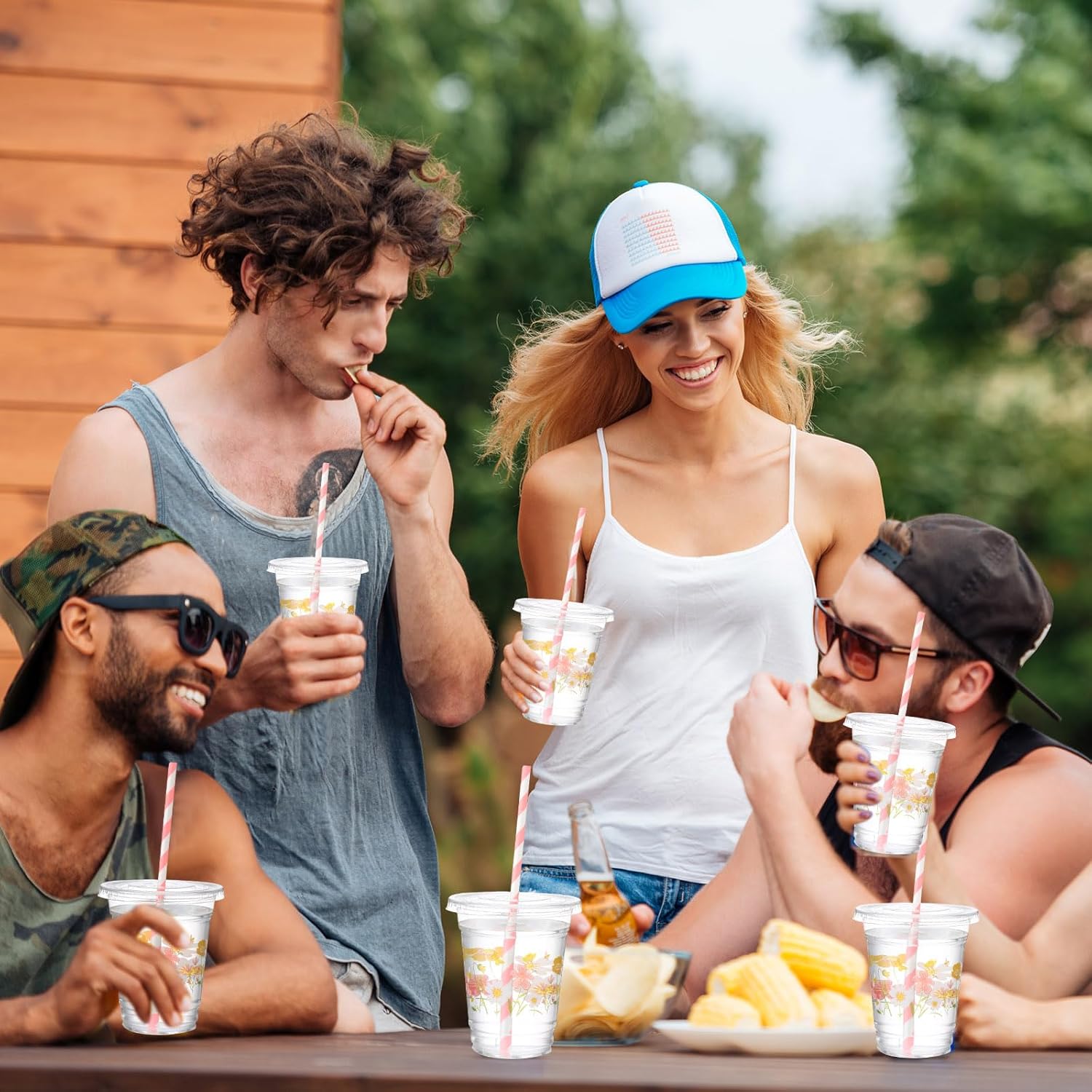 50 Pcs Boho Flower Disposable Cups with Lids and Straw 12 oz Spring Summer Floral Clear Plastic Drinking Cups Wildflowers Drinking Cups for Summer Spring Birthday Baby Shower Party Supplies - Image 5