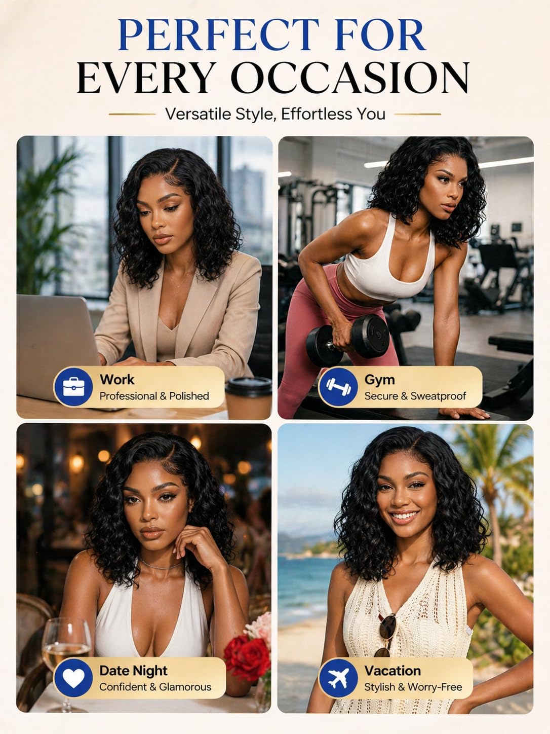 Nadula 220% Density Water Wave Bob Drawstring Wig Human Hair Side Part, Glueless Pre Cut Bye Bye Knots No Slip Wig Pre Plucked Bleached Knots,Ready to Wear Wet and Wavy Short Bob Wig 12inch thumbnail