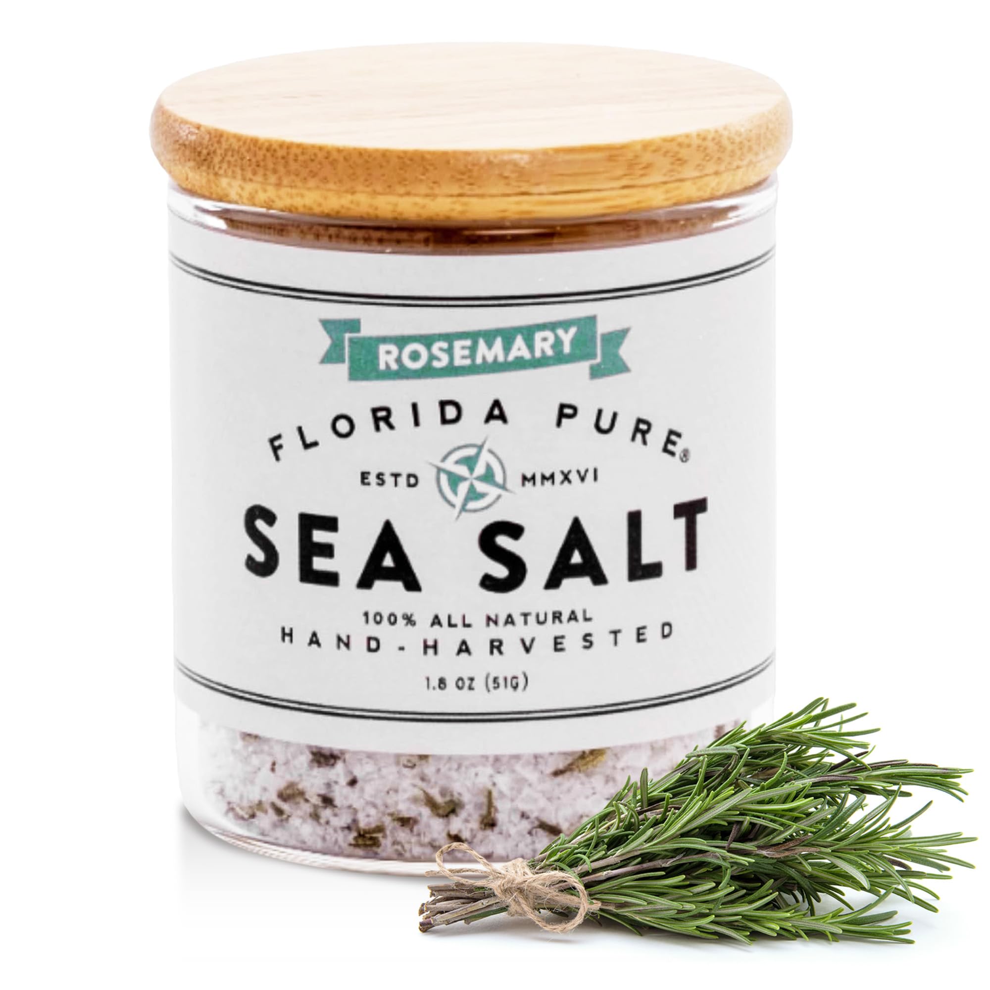 FLORIDA PURE Rosemary Sea Salt 80+ Mineral Sea Salt Unrefined, Non Iodized Natural Sea Salt for Baking, Cooking, Seasoning & Enhancing Taste, Rich in