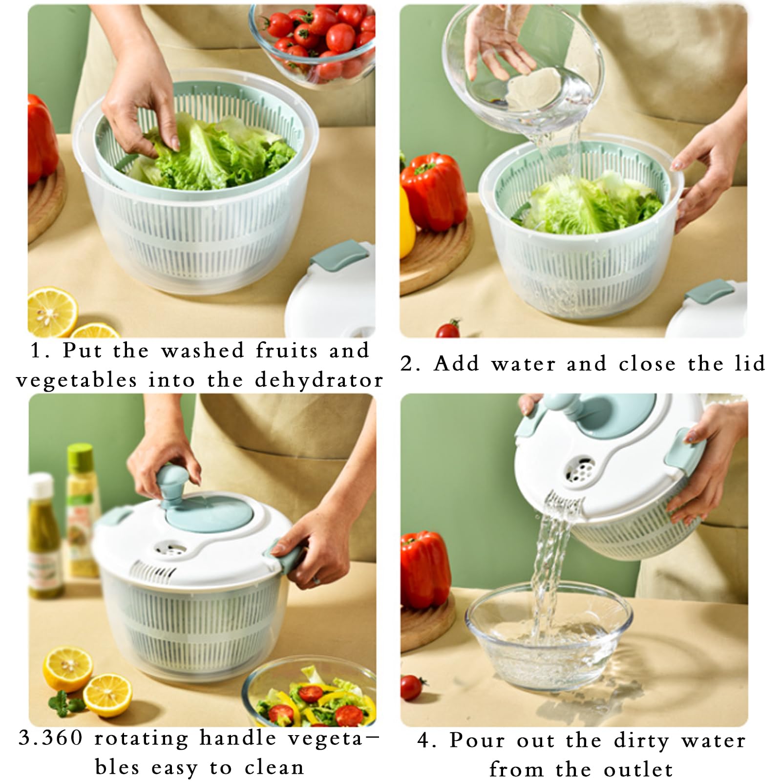 Centrifuga for insalata multiuso Centrifuga manuale grande for lattuga, design staccabile a doppio strato da 5 litri Lavatrice for frutta e verdura con chiusura del coperchio e maniglia girevole for l