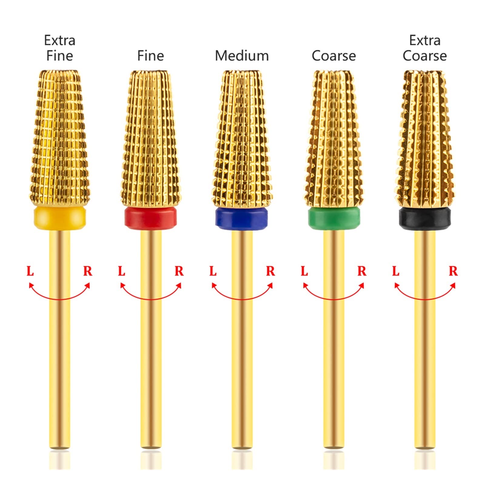 TONUSA yaoqijie 100% 5 en 1 de Acero de carburo de tungsteno, Brocas for uñas de Mano Izquierda y Derecha, Fresa eléctrica for uñas, máquina de manicura, Archivo de 5 uds. Lasting (Color : 5pcs-20)