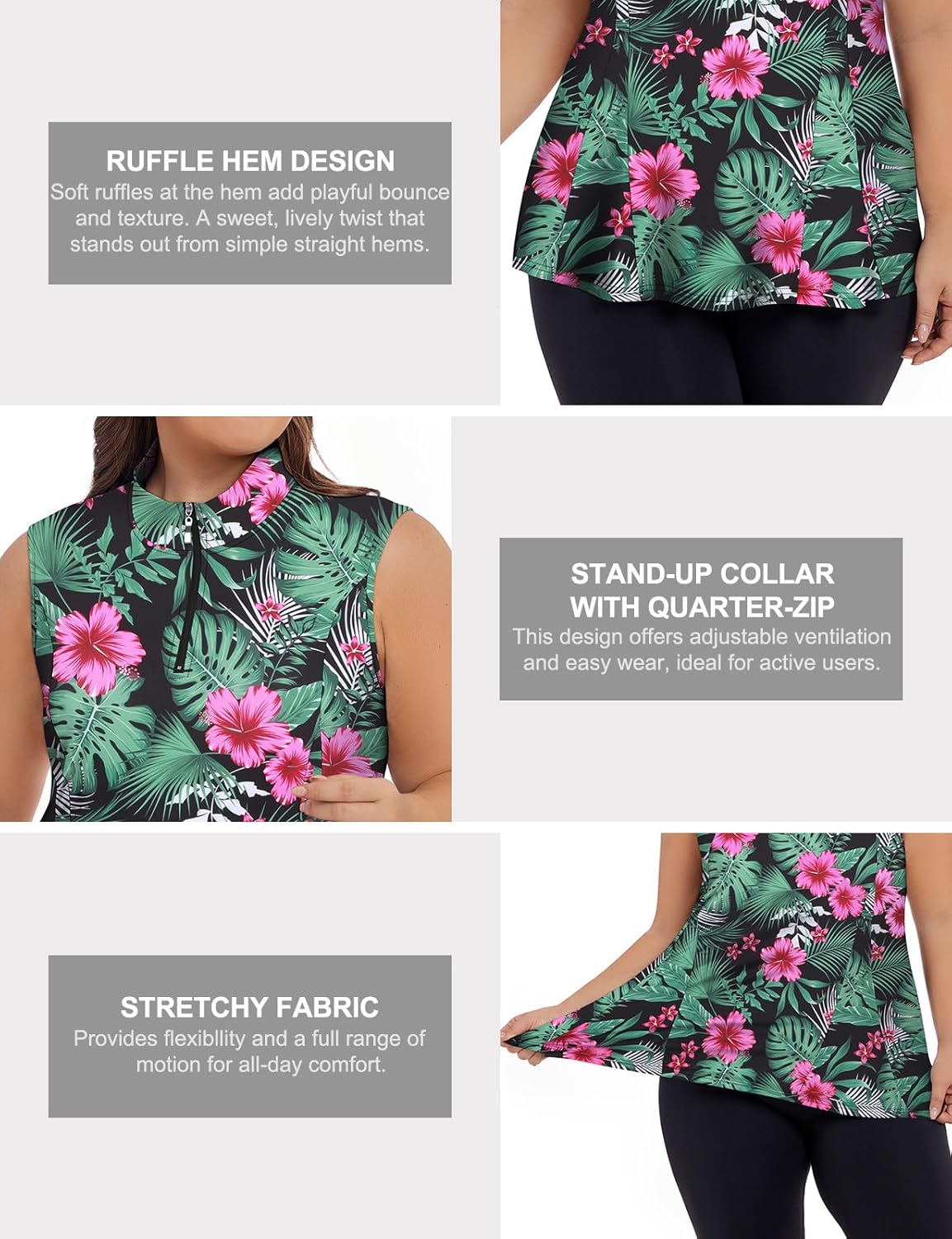 Plus Size Golf Polo Shirts for Women 1/4 Zip Up Quick Dry Sleeveless Workout Tank Tops XL-5XL - Image 5