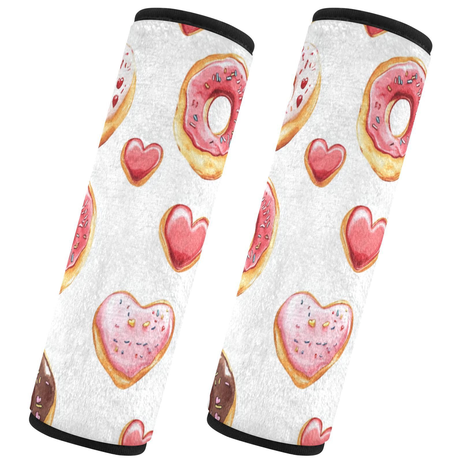 Seat Belt Covers 2 Pack Doughnuts Car Seat Strap Covers Super Soft Hearts Car Seat Neck Cover for Boys Girls Adults Babies M