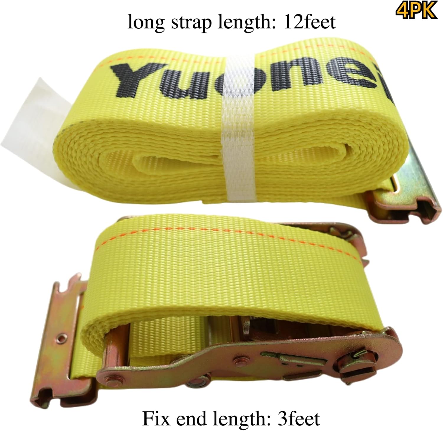 E-Track Ratchet Straps Tie Down Heavy Duty(4PK) 2" x 15' x 4400 lbs Breaking Strength Logistic Cargo Ratchet Tie Down Straps for Truck, Container, ATV, UTV, Trailer