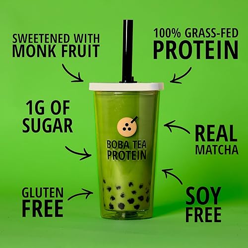 Miniatura 4 de Boba Tea Protein Matcha Latte  25g Grass-Fed Whey Protein Isolate Powder  Gluten-Free & Soy-Free Bubble Tea Protein Drink  Real Ingredients &